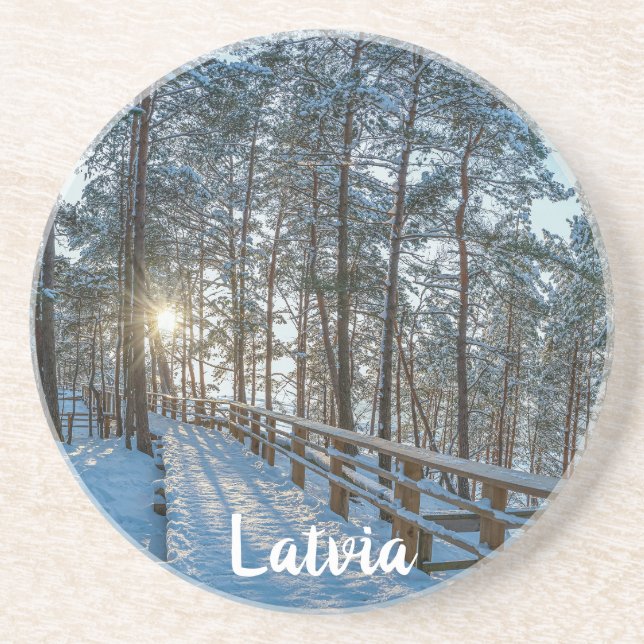 Posavasos Camino de madera a través de un bosque de invierno (Frente)