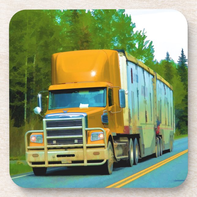 Posavasos Camión amarillo de mercancías para camioneros y am (Frente)