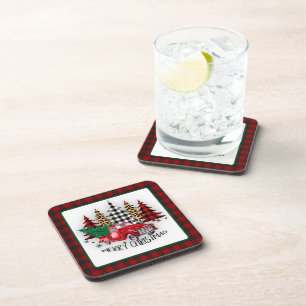 Posavasos Camión navideño y árboles