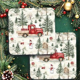 Posavasos Camión rojo con regalos y muñeco de nieve