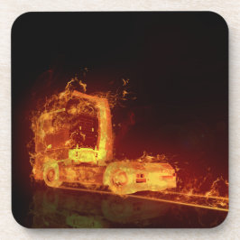 Posavasos Camión rojo quemándose en llamas