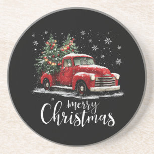 Posavasos Camioneta Roja Antigüo Santa Árbol Feliz Navidad D