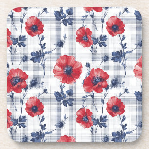Posavasos Camionetas rojas con hojas azules en azul bajo con