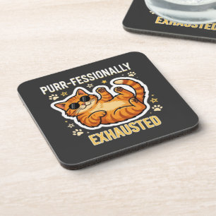 Posavasos Camiseta divertida de gato perezoso y exhausto pro