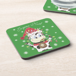Posavasos Campaña de nieve para la vaca y los Navidades enci