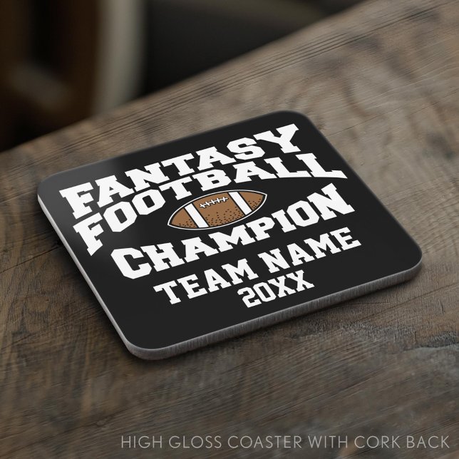 Posavasos Campeón de Fantasía de Fútbol - Blanco negro (Custom Coaster)