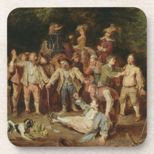 Posavasos Campesinos que se pelean fuera de una taberna