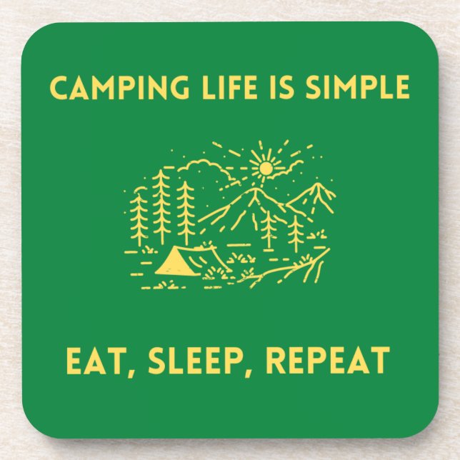 Posavasos Camping Life is Simple, Eat, Sleep, Repeat (Frente)