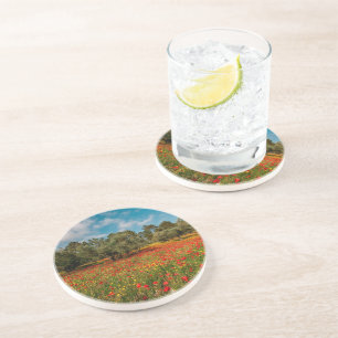 Posavasos campo con flores y árboles