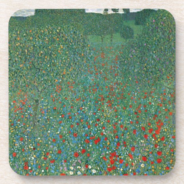 Posavasos Campo de amapola por Gustav Klimt, Art Nouveau vin (Frente)