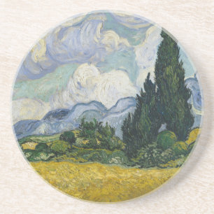Posavasos Campo de trigo con cipreses, pintura al óleo, Van