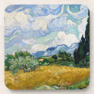 Posavasos Campo de trigo vintage Van Gogh con cipreses