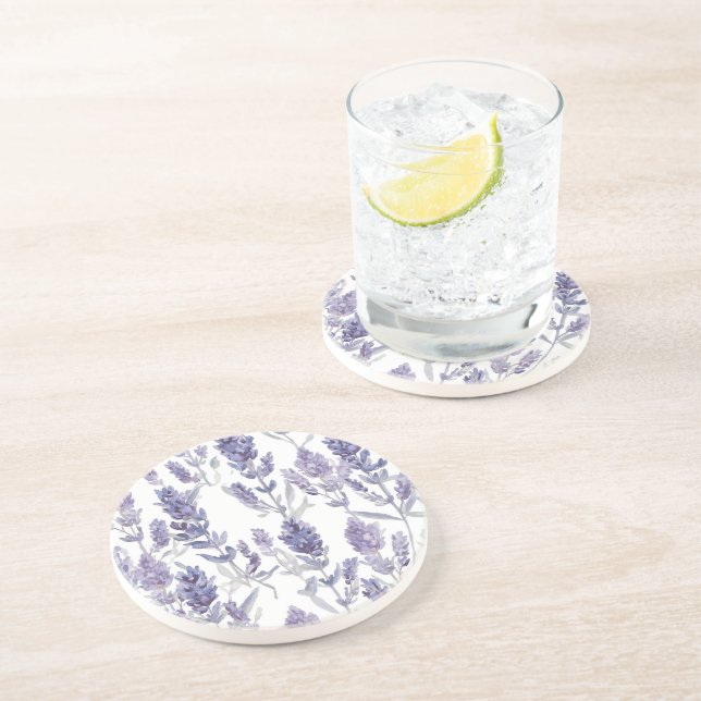 Posavasos Campos de lavanda | Patrón de flores de acuarela p (Lado)