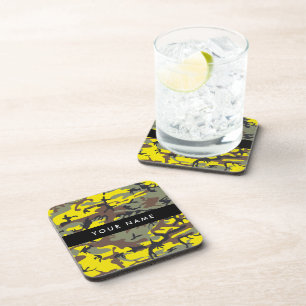 Posavasos Camuflaje Amarillo y Marrón Personaliza tu nombre