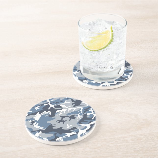 Posavasos Camuflaje azul de nieve en invierno, ejército (Lado)