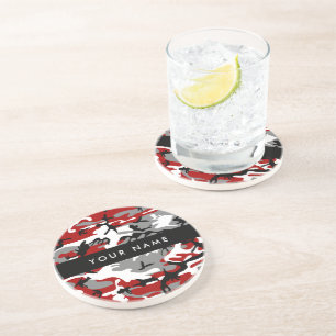 Posavasos Camuflaje rojo y gris Tu nombre Personaliza