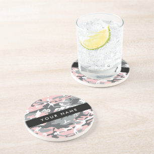Posavasos Camuflaje rosa y gris Tu nombre Personaliza