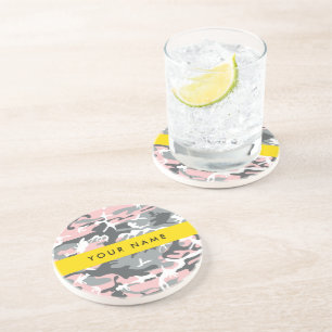 Posavasos Camuflaje rosa y gris Tu nombre Personaliza