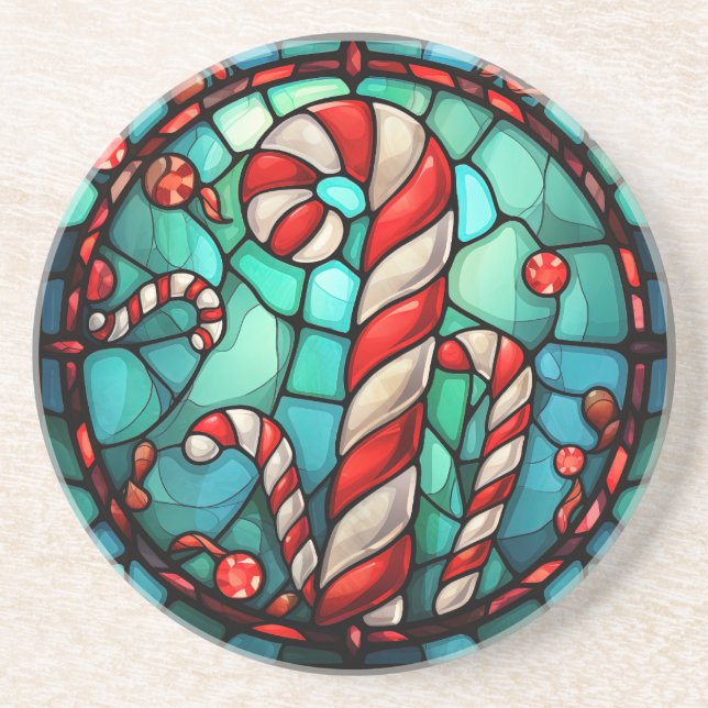 Posavasos Candy Cane Navidades Vidrio Manchado (Frente)