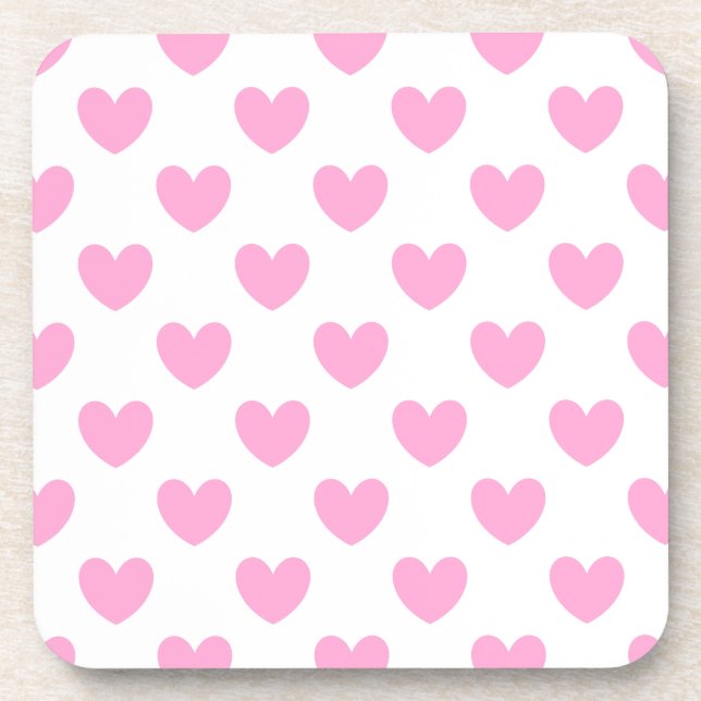 Posavasos Candy de algodón Corazón de polka rosa en blanco (Frente)
