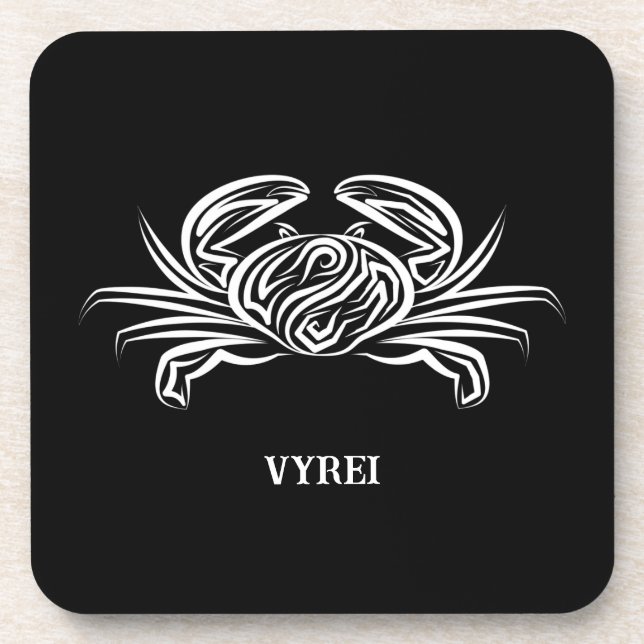 Posavasos Cangrejo tribal blanco y negro (Frente)