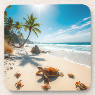 Posavasos Cangrejos de mar en playa tropical – Océano sereno