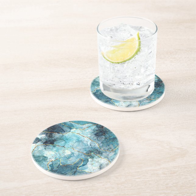 Posavasos Canica azul y dorada con brillo (Lado)