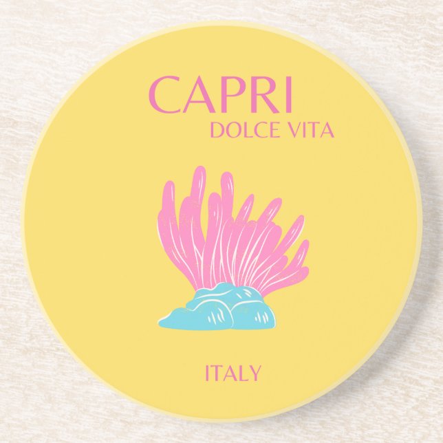 Posavasos Capri Dolce Vita, arte de viajes, amarillo (Frente)