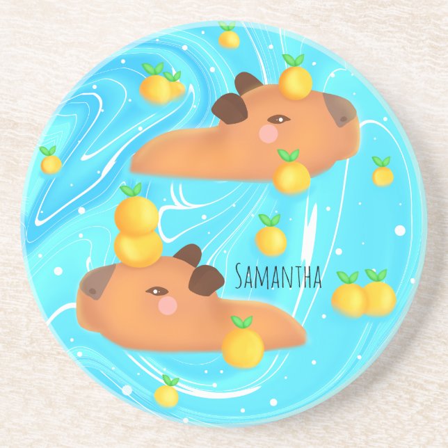 Posavasos Capybaras En Agua Con Naranjas (Frente)
