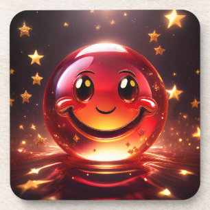 Posavasos Cara burbujeante roja transparente con estrellas