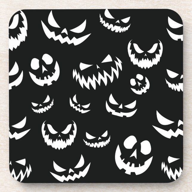 Posavasos Cara de calabaza de calabaza Jack O Lantern en bla (Frente)