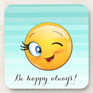 Posavasos Cara de Emoji guiñando adorable - Sé feliz siempre