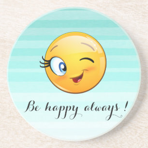 Posavasos Cara de Emoji guiñando adorable - Sé feliz siempre