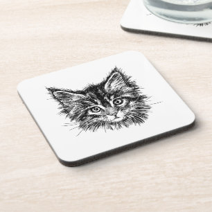 Posavasos Cara de gatito negro y blanco