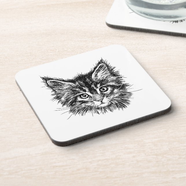 Posavasos Cara de gatito negro y blanco (Lado Izquierdo)