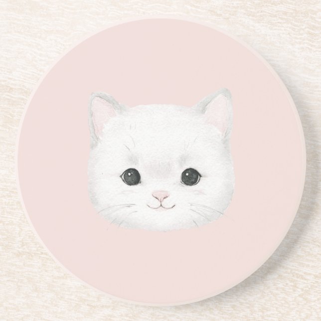Posavasos Cara de gato blanco lindo rosa (Frente)