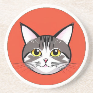 Posavasos Cara de gato de dibujos animados linda con diseño 
