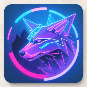 Posavasos Cara de Lobo Neon Futurista en Arte Geométrico