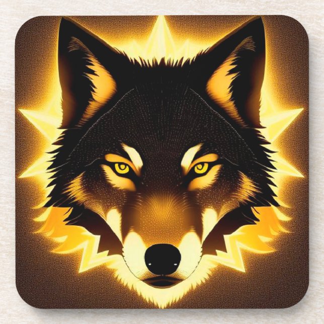 Posavasos Cara de Lobo Radiante con Luz Dorada (Frente)