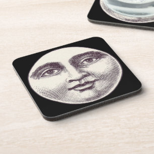 Posavasos Cara de luna llena vintage hombre en la luna
