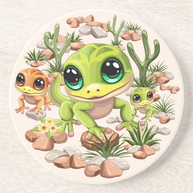 Posavasos Caracteres de dibujos animados de Baby Geckos Cute (Frente)