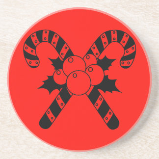 Posavasos Caramelos de Navidad & muérdago Feliz Navidad Negr