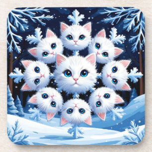Posavasos Caras de gato blancas lindas dispuestas en un copo