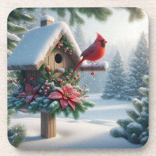 Posavasos Cardenal de invierno en un hogar festivo