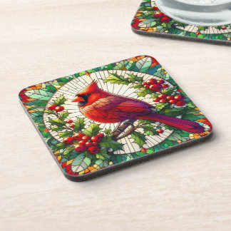 Posavasos Cardenal de vidrio manchado Festividad Holly & Ber