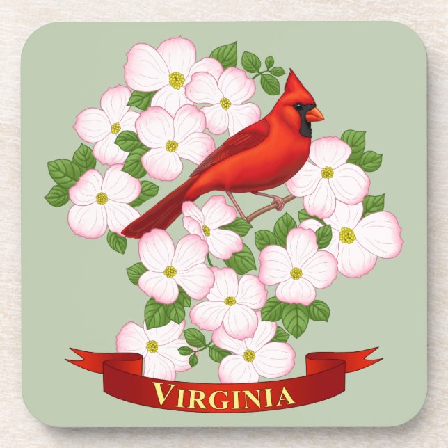 Posavasos Cardenal estatal de Virginia Bird and Dogwood Flow (Frente)