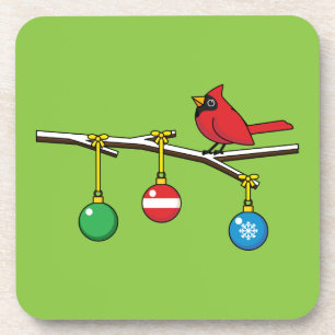Posavasos Cardenal rojo en la rama desnuda de los Navidades