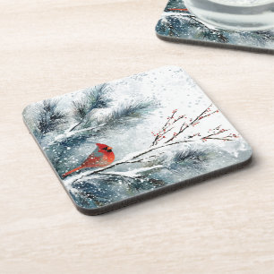 Posavasos Cardenal Rojo en Rama de Pino Nevada