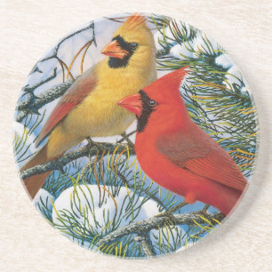 Posavasos Cardenal Rojo Pájaros Cerámica De Nieve De Invie