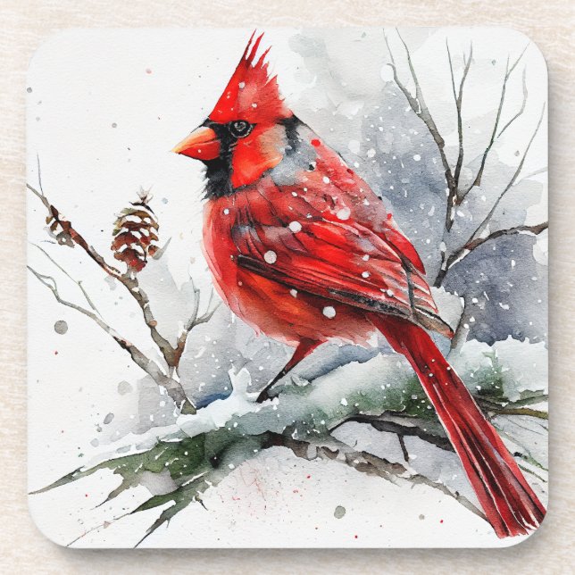 Posavasos Cardenal sobre rama de árbol de nieve en invierno  (Frente)